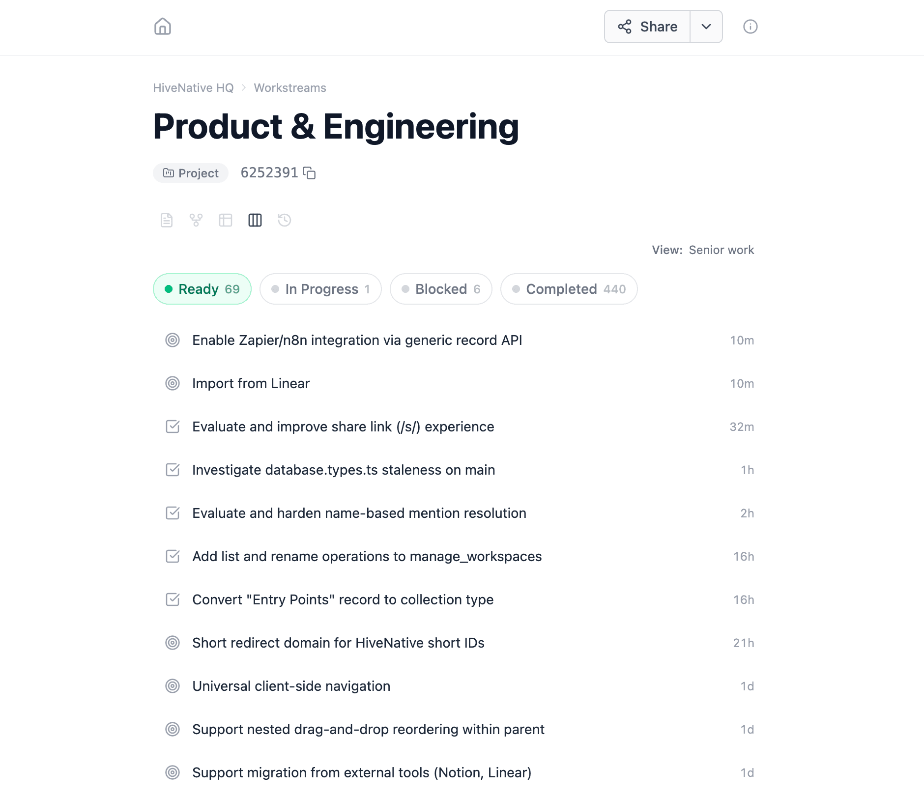 HiveNative Coordinate view - Manage tasks across projects
