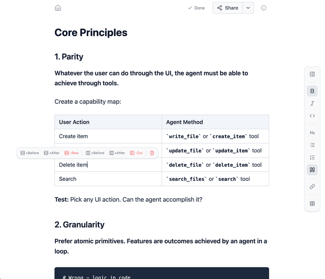 Document editor with rich text formatting toolbar